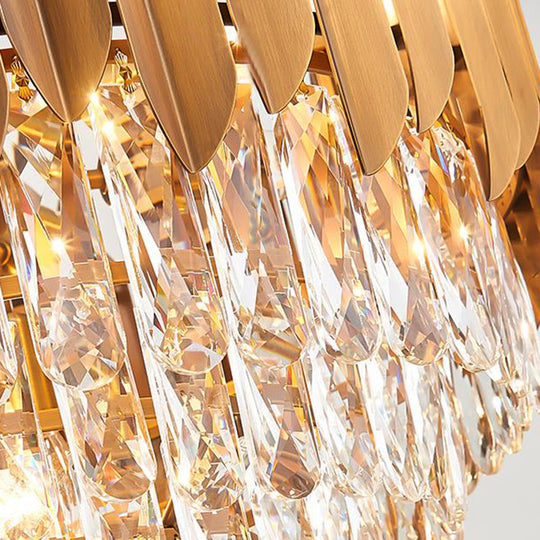 Postmodern Brass Chandelier Pendant Light - Faceted Crystal Cone Design 6/10 Heads 16’/19.5’ Wide