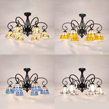 Semi Flush Tiffany Lighting With Curved Arm - Choose From 3 5 Or 6 Lights Stained Glass In White