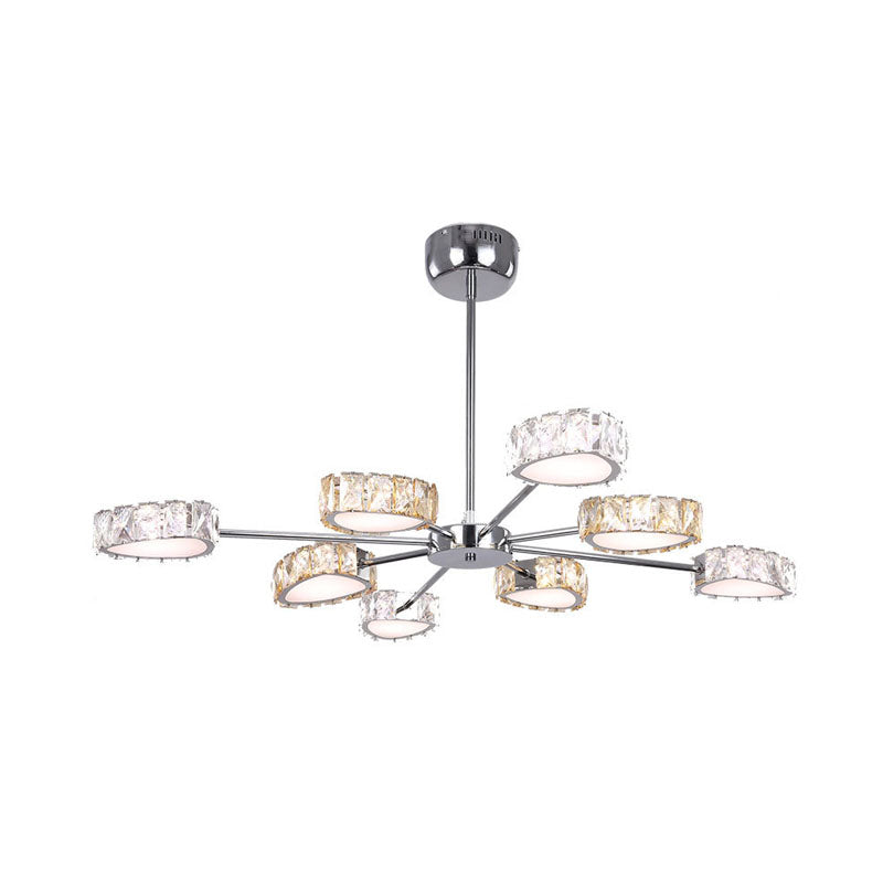 Simple Style Crystal Block Chandelier - 8 Light Triangle Ceiling Lamp In Chrome Warm/White Lighting