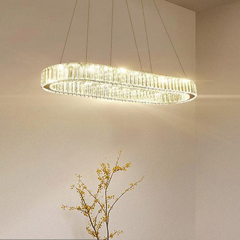 Modern Chrome Oval Led Chandelier Pendant Light - Wide 27.5’/35.5’ Fixture