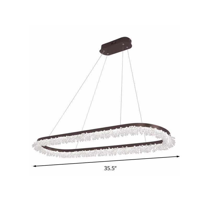 Brown Oval Crystal Led Chandelier Light Fixture With Suspension For Contemporary Lighting In