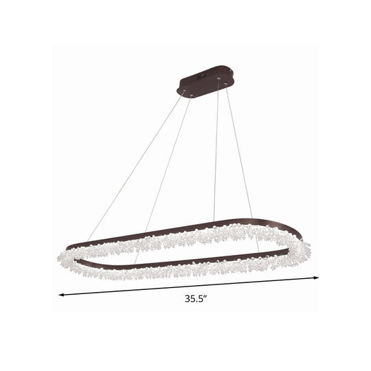 Brown Oval Crystal Led Chandelier Light Fixture With Suspension For Contemporary Lighting In