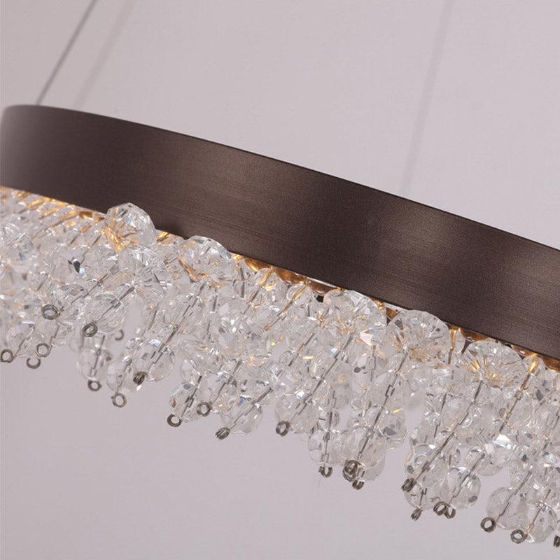 Brown Oval Crystal Led Chandelier Light Fixture With Suspension For Contemporary Lighting In