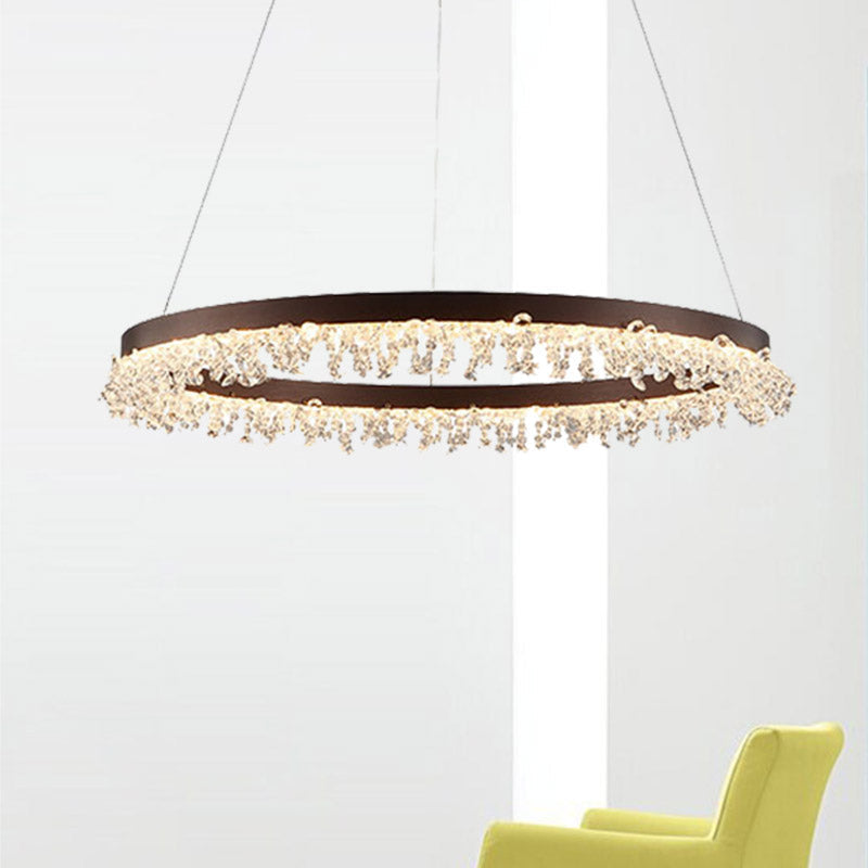 Simple Style Crystal Beaded Brown Led Chandelier Ring Pendant Light Kit 16’’/23.5’’ Wide