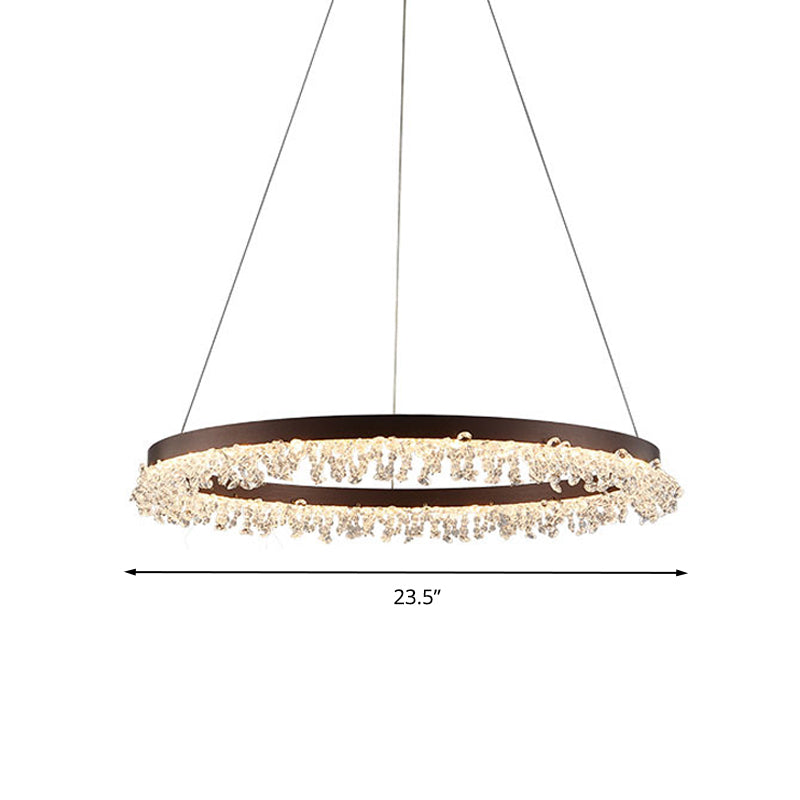 Simple Style Crystal Beaded Brown Led Chandelier Ring Pendant Light Kit 16’’/23.5’’ Wide