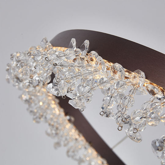 Simple Style Crystal Beaded Brown Led Chandelier Ring Pendant Light Kit 16’’/23.5’’ Wide