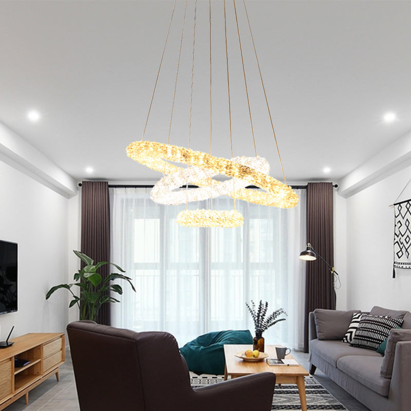 Chrome Led Chandelier Lamp: Simple Crystal Beaded Pendant Light Fixture Warm/White/Natural