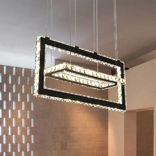 Contemporary Stainless-Steel Rectangle Pendant Light With Led Chandelier And K9 Crystal Accents