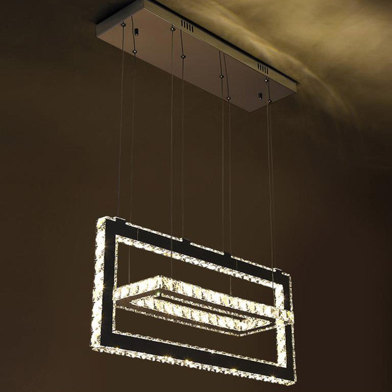 Contemporary Stainless-Steel Rectangle Pendant Light With Led Chandelier And K9 Crystal Accents
