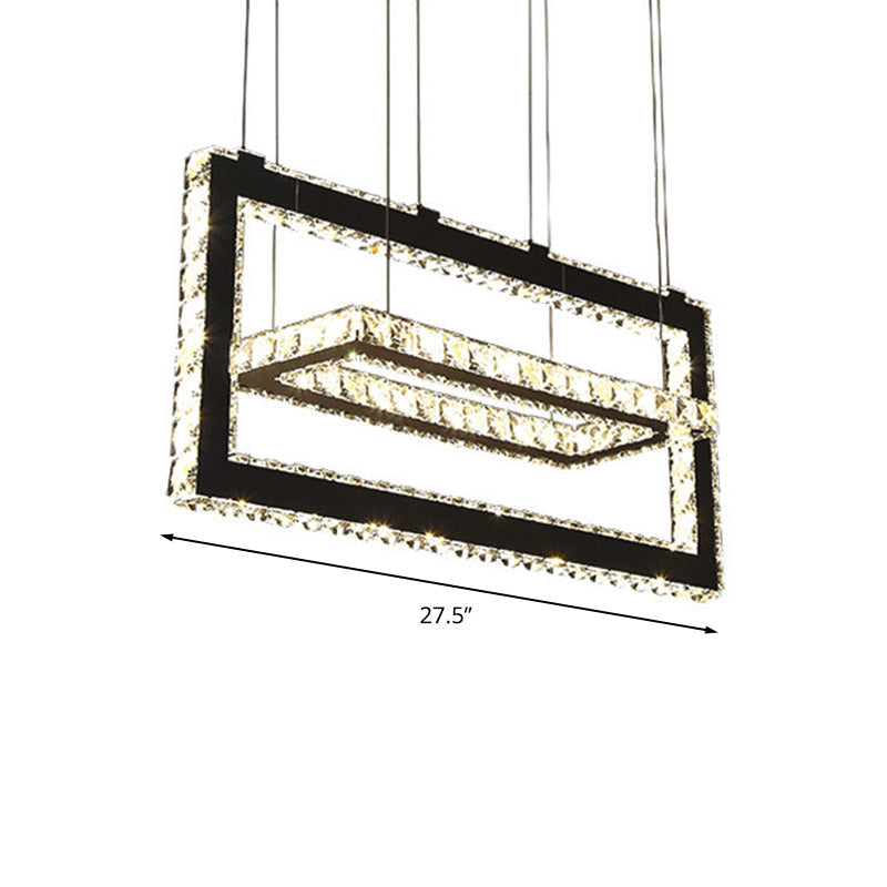 Contemporary Stainless-Steel Rectangle Pendant Light With Led Chandelier And K9 Crystal Accents