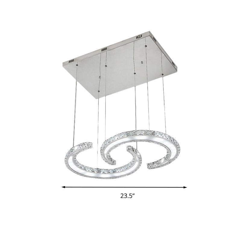 Modern C-Shape Led Crystal Chandelier In Warm/White/3 Color Light