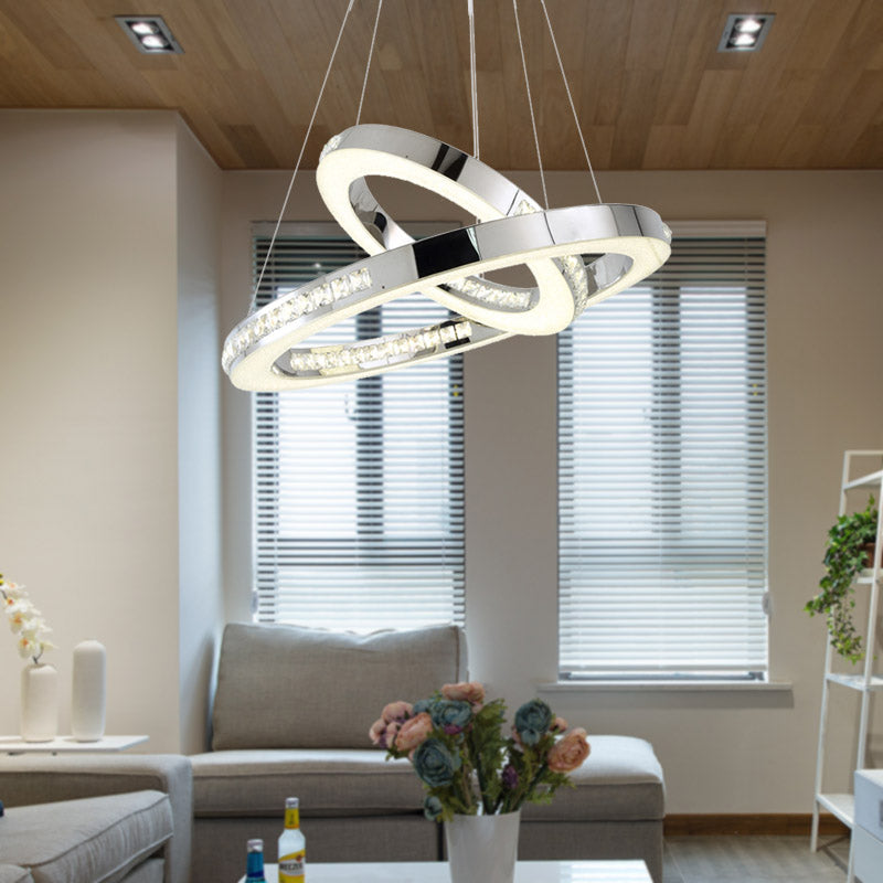 Sleek Chrome Pendant Ceiling Light With Crystal Led Chandelier In Warm/White/Natural Various Sizes