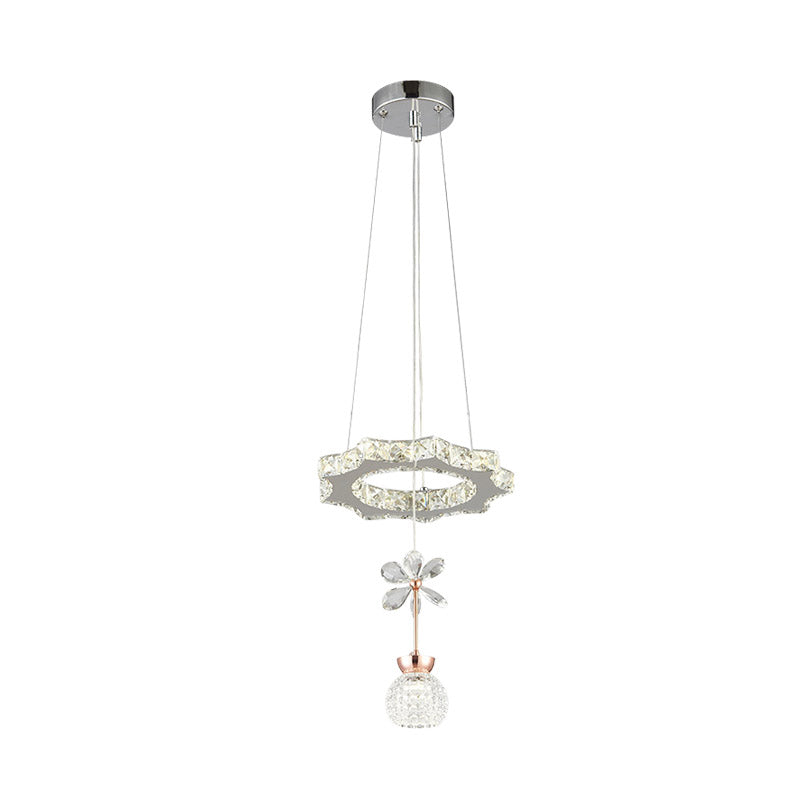 Contemporary Chandelier Pendant Light With Crystal Shade - Modern Chrome Circle/Gear Design (1/3/5