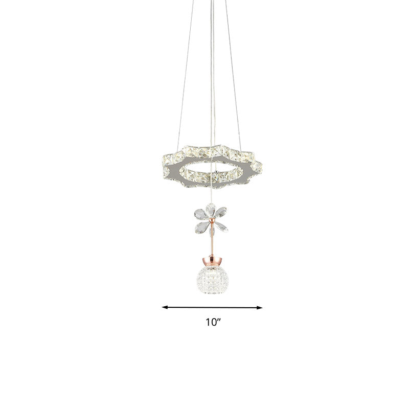 Contemporary Chandelier Pendant Light With Crystal Shade - Modern Chrome Circle/Gear Design (1/3/5