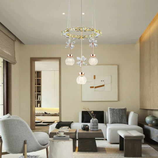 Contemporary Chandelier Pendant Light With Crystal Shade - Modern Chrome Circle/Gear Design (1/3/5