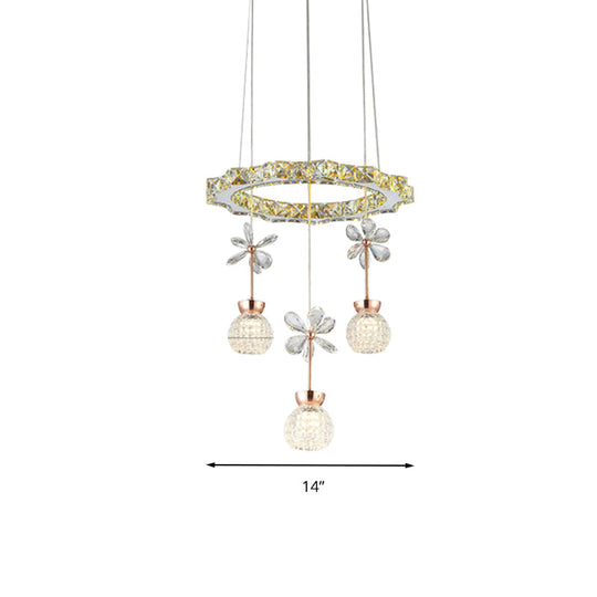 Contemporary Chandelier Pendant Light With Crystal Shade - Modern Chrome Circle/Gear Design (1/3/5