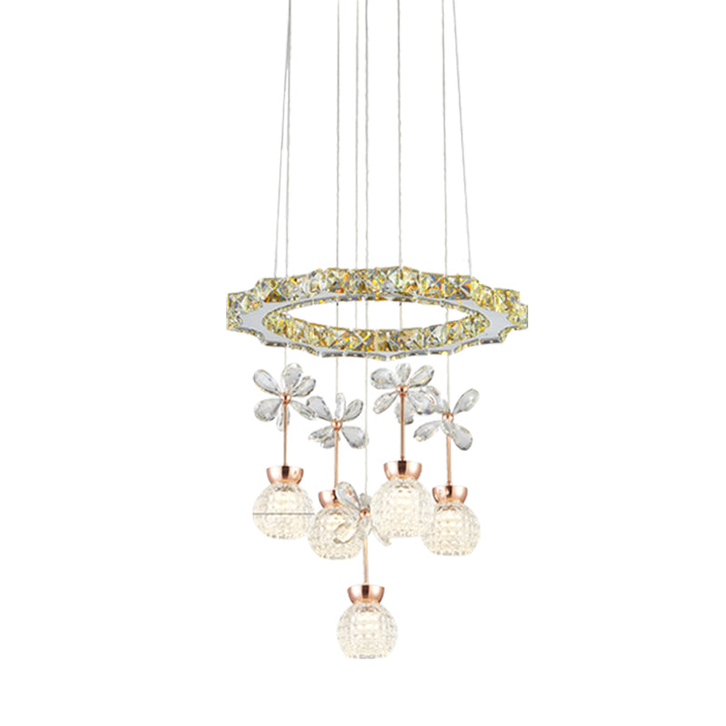 Contemporary Chandelier Pendant Light With Crystal Shade - Modern Chrome Circle/Gear Design (1/3/5