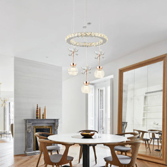 Contemporary Chandelier Pendant Light With Crystal Shade - Modern Chrome Circle/Gear Design (1/3/5