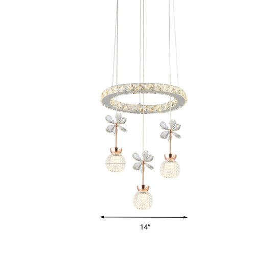 Contemporary Chandelier Pendant Light With Crystal Shade - Modern Chrome Circle/Gear Design (1/3/5