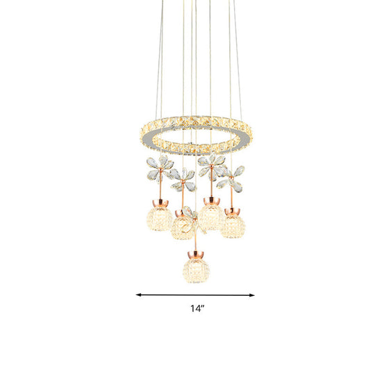 Contemporary Chandelier Pendant Light With Chrome Circle/Gear Design Crystal Dimpled Shade - 1/3/5