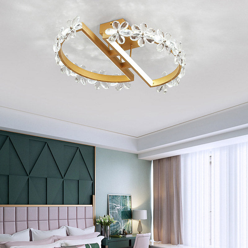 19.5/29 Petal Crystal Led Ceiling Mounted Fixture - Gold Flush Mount Lighting In Warm/White/3 Color