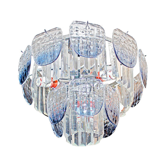 Modern Clear Faceted Crystal Tiered Hanging Light Kit With Blue Pendant Chandelier (5/10 Lights)