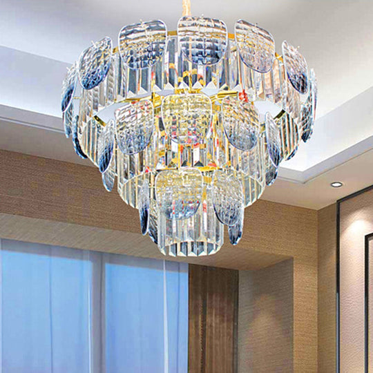 Faceted Crystal Hanging Light Kit - Modern 5/10 Blue Pendant Chandelier 10 / Clear