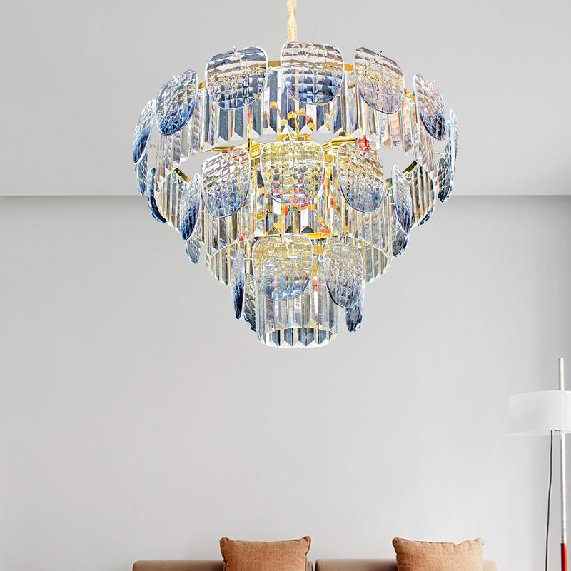 Modern Clear Faceted Crystal Tiered Hanging Light Kit With Blue Pendant Chandelier (5/10 Lights)