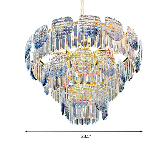Modern Clear Faceted Crystal Tiered Hanging Light Kit With Blue Pendant Chandelier (5/10 Lights)