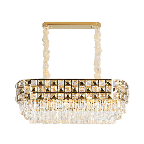 Modern Faceted Crystal Chandelier With 10 Gold Heads - Oval Suspension Lighting