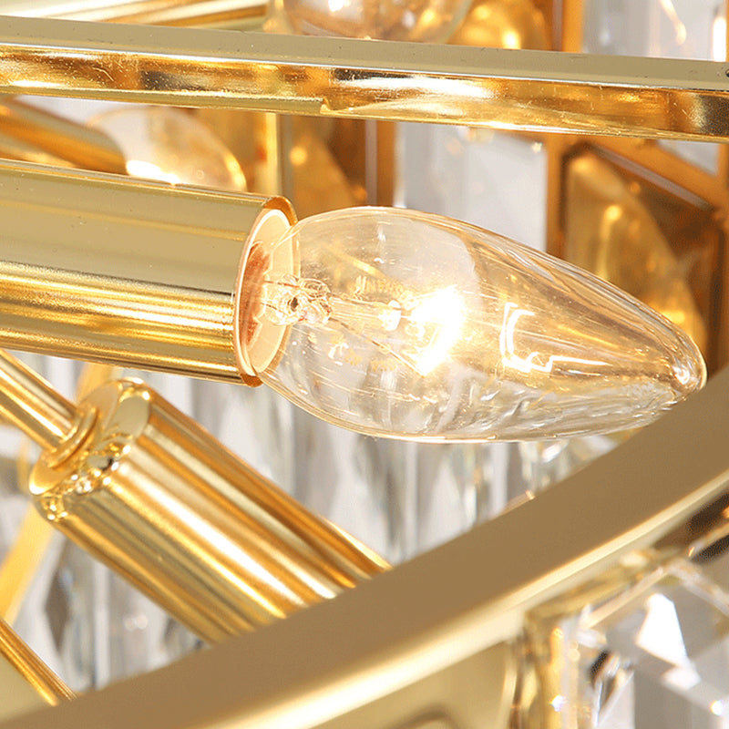 Modern Faceted Crystal Chandelier With 10 Gold Heads - Oval Suspension Lighting