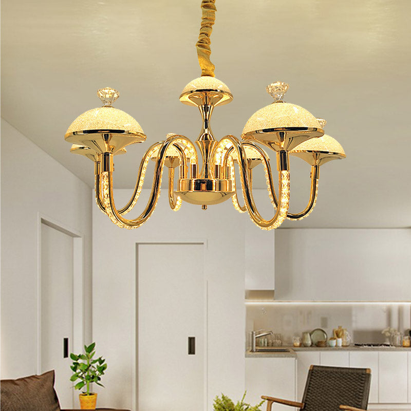 K9 Crystal Pendant Chandelier With Led Gold Hanging Light - Modernism Bowl Shape & Frosted Glass