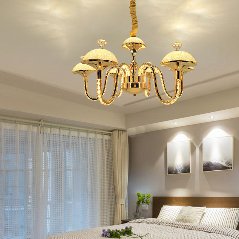 K9 Crystal Pendant Chandelier With Led Gold Hanging Light - Modernism Bowl Shape & Frosted Glass
