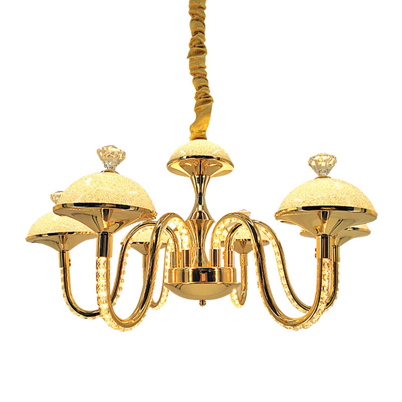 K9 Crystal Pendant Chandelier With Led Gold Hanging Light - Modernism Bowl Shape & Frosted Glass