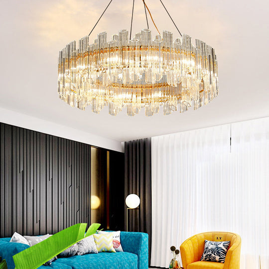 Modern Clear Crystal Drum Chandelier - Elegant 8/12 Light Gold Led Ceiling Lamp Ideal For Living