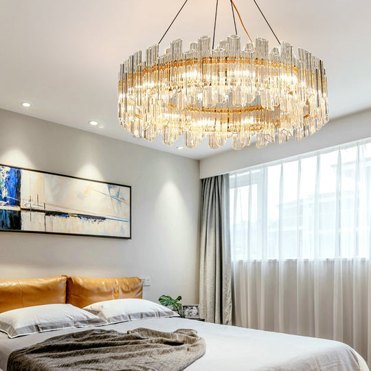 Modern Clear Crystal Drum Chandelier - Elegant 8/12 Light Gold Led Ceiling Lamp Ideal For Living