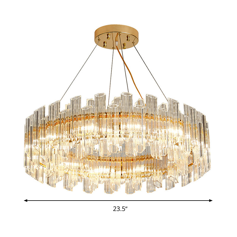 Modern Clear Crystal Drum Chandelier - Elegant 8/12 Light Gold Led Ceiling Lamp Ideal For Living