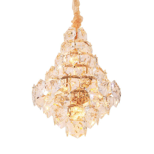 Modern Clear Crystal Glass Teardrop Chandelier - 12 Bulb Led Pendant Ceiling Light In Gold For