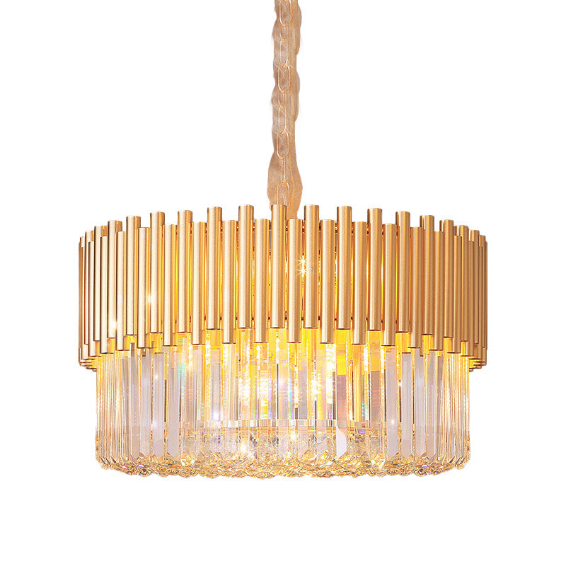 Modern 8-Head Gold Drum Chandelier: Beveled Glass Crystal Led Pendant Light For Restaurants