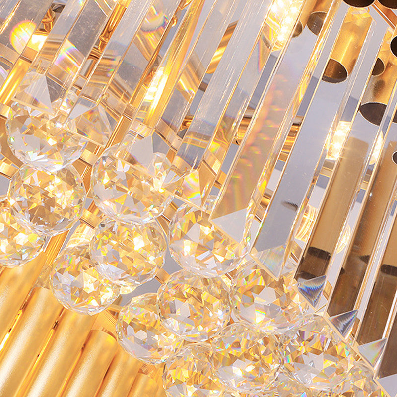 Modern 8-Head Gold Drum Chandelier: Beveled Glass Crystal Led Pendant Light For Restaurants
