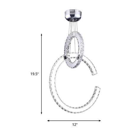 Modern Chrome Led Chandelier With 2-Tier Crystal Shade - Warm/White/Color Light Options