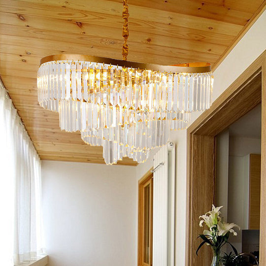 Modern Gold 10-Head Tiered Led Crystal Pendant Chandelier Light For Living Room Lighting