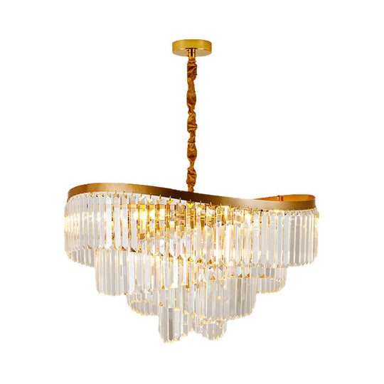 Modern Gold 10-Head Tiered Led Crystal Pendant Chandelier Light For Living Room Lighting