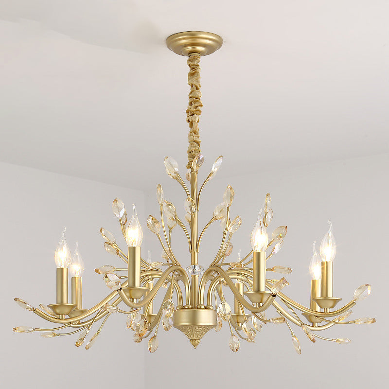 Modern Crystal Pendant Chandelier With Brass Hanging Light - 5/6/8 Bulbs 22/27.5/31.5 Width