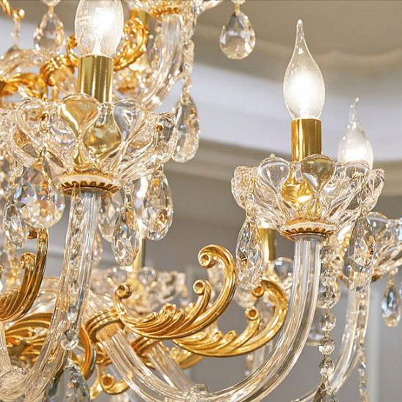 Modern Gold Candelabra Chandelier Light With Crystal Accents - 8 Metal Pendant Heads