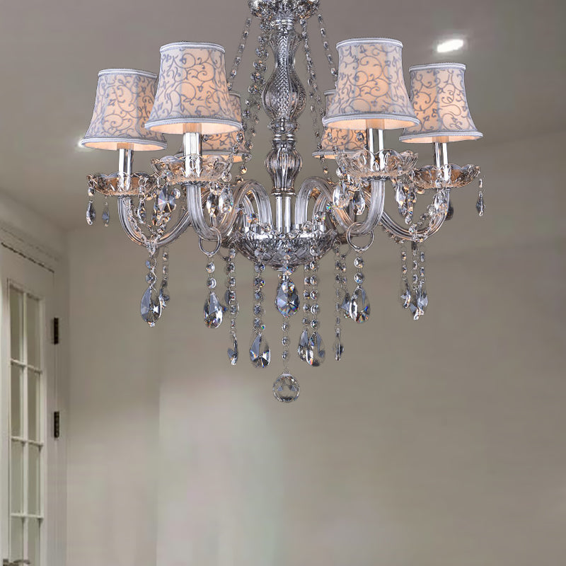 Clear Crystal Modernist Bell Ceiling Chandelier With 6/8 Bulbs - Living Room Pendant Lamp In Beige