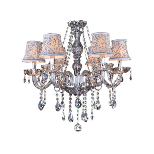 Clear Crystal Modernist Bell Ceiling Chandelier With 6/8 Bulbs - Living Room Pendant Lamp In Beige
