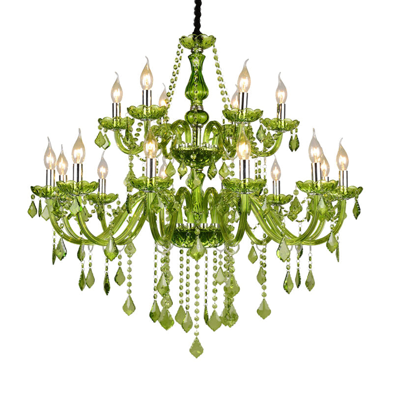 Modern Crystal Candle Chandelier - Green Pendant Lighting For Bedroom (6/18 Lights) 23’’/37.5’’ W