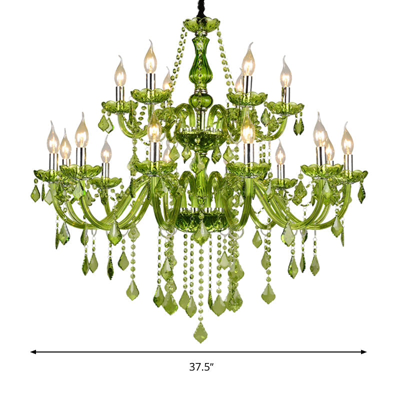 Modern Crystal Candle Chandelier - Green Pendant Lighting For Bedroom (6/18 Lights) 23’’/37.5’’ W