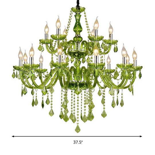 Modern Crystal Candle Chandelier - Green Pendant Lighting For Bedroom (6/18 Lights) 23’’/37.5’’ W